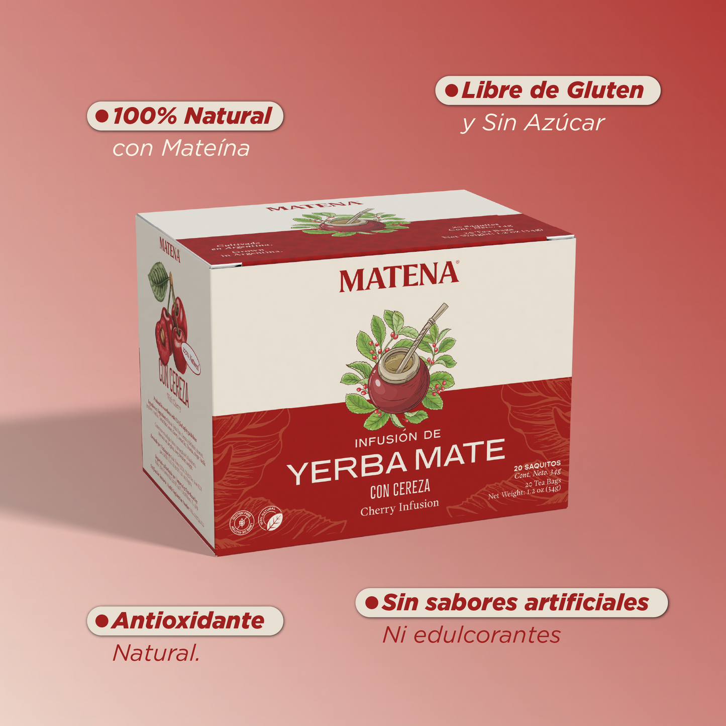Yerba Mate en Saquitos con CEREZA (caja x 20 unidades)