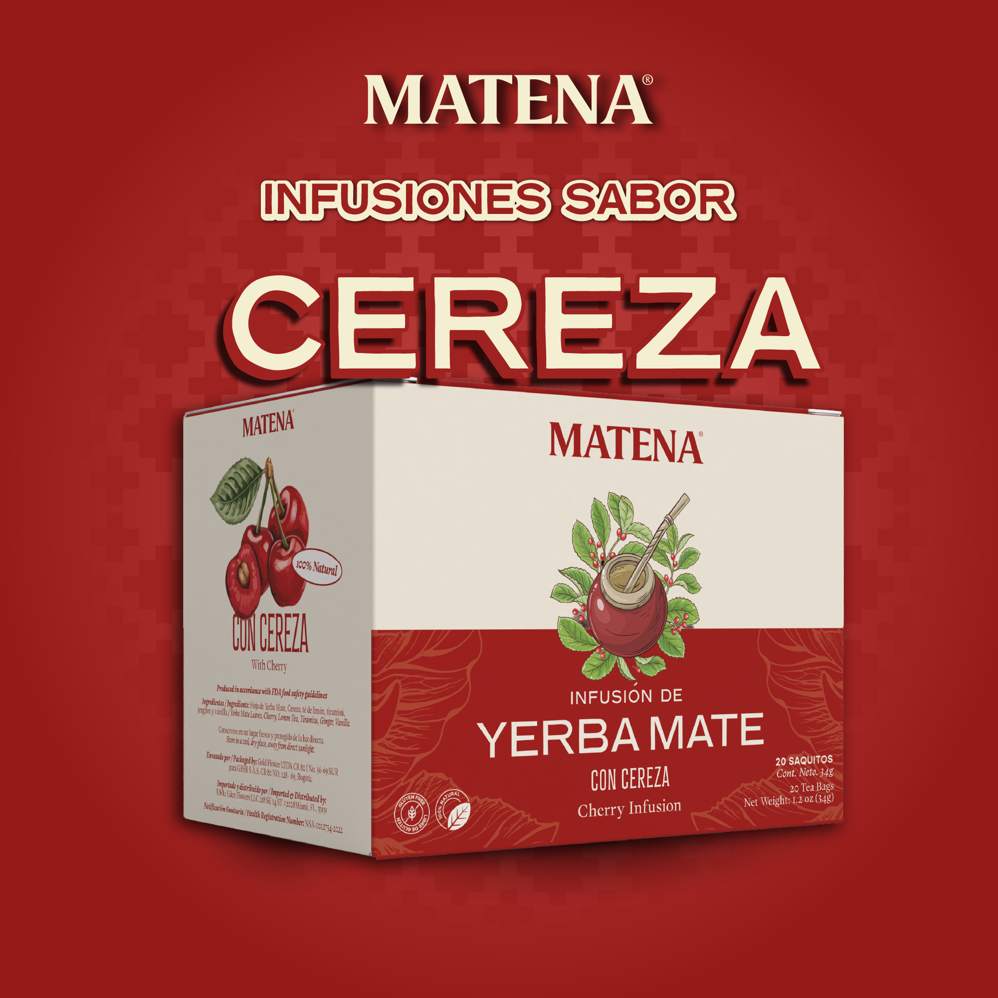 Yerba Mate en Saquitos con CEREZA (caja x 20 unidades)
