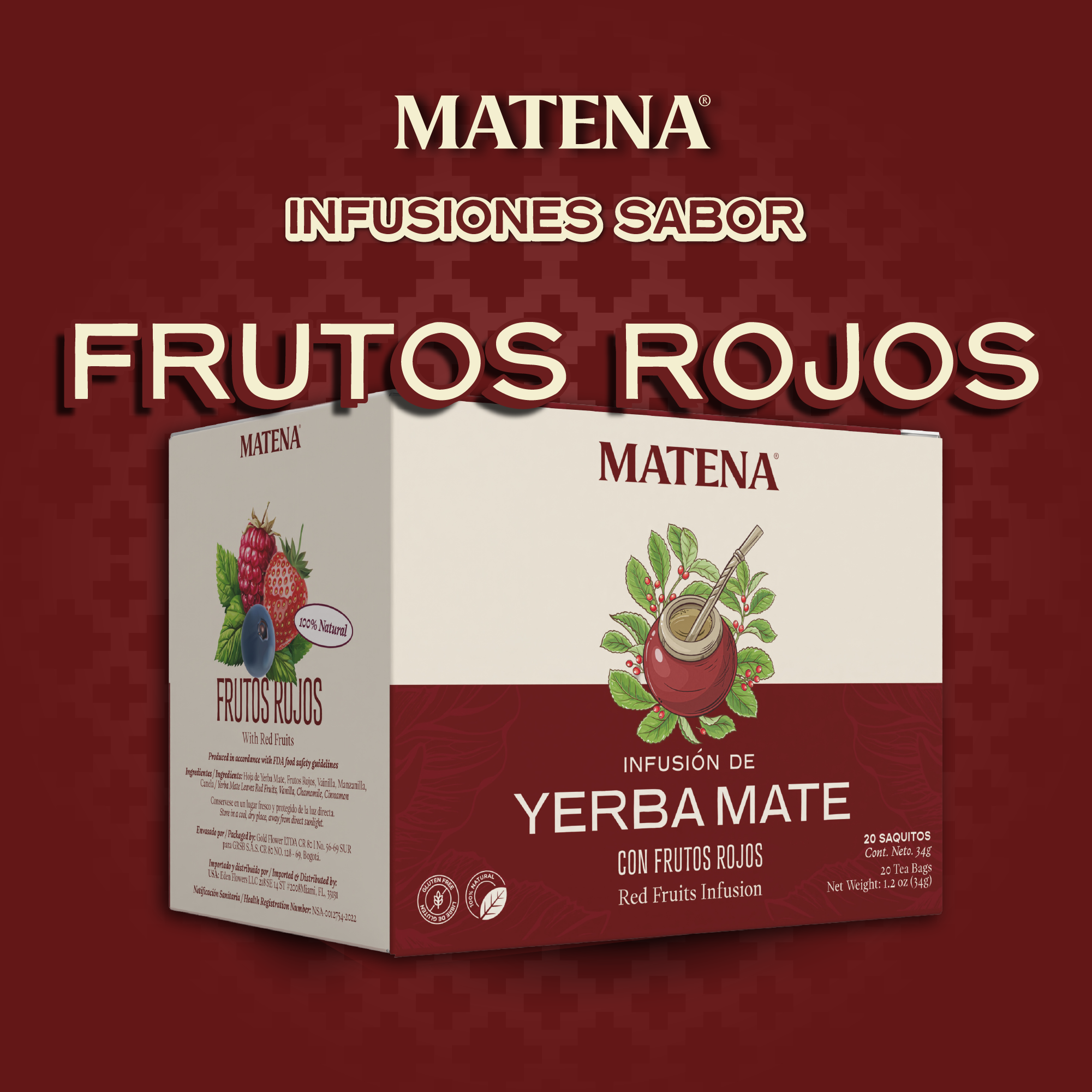 Yerba Mate en Saquitos con FRUTOS ROJOS (caja x 20 unidades)