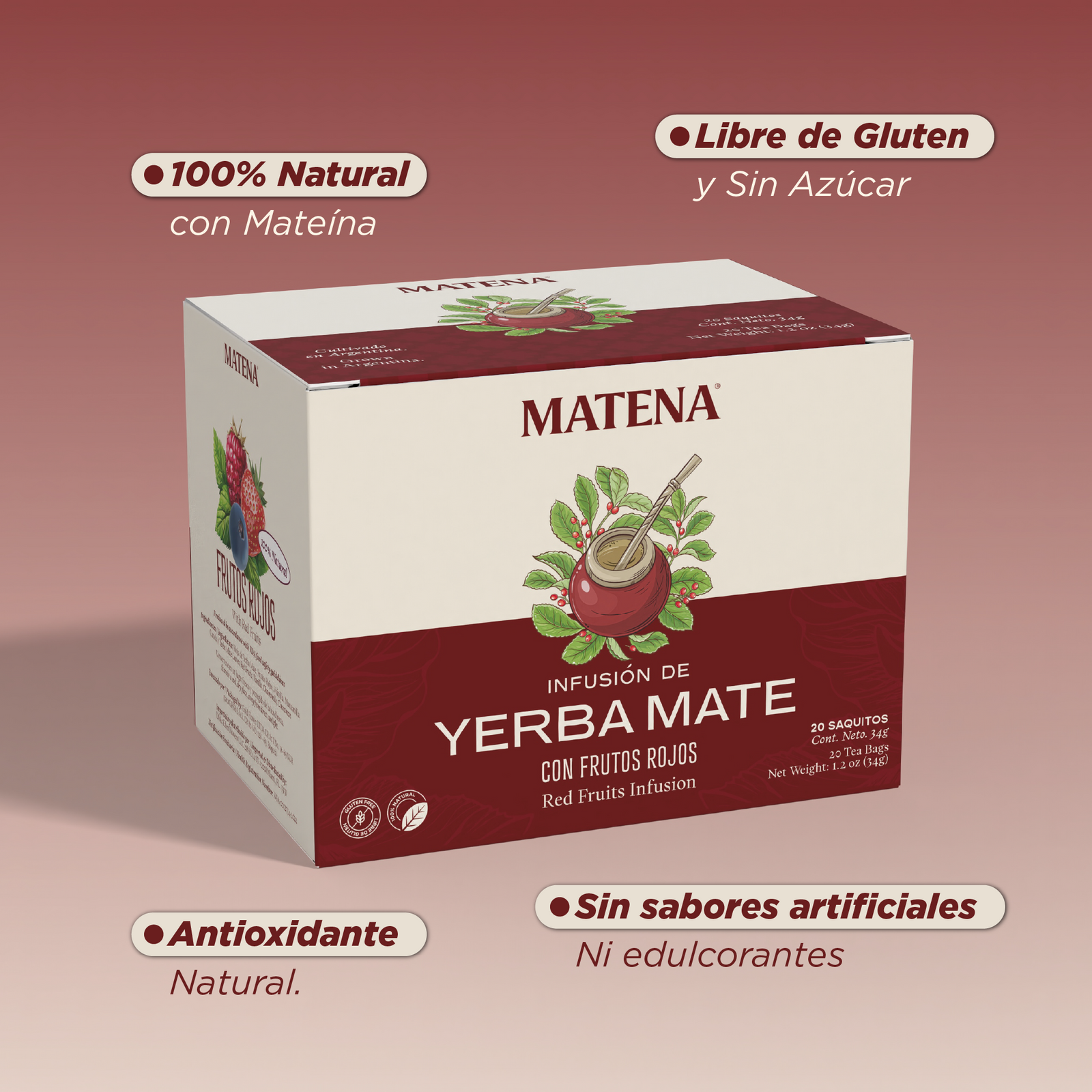 Yerba Mate en Saquitos con FRUTOS ROJOS (caja x 20 unidades)